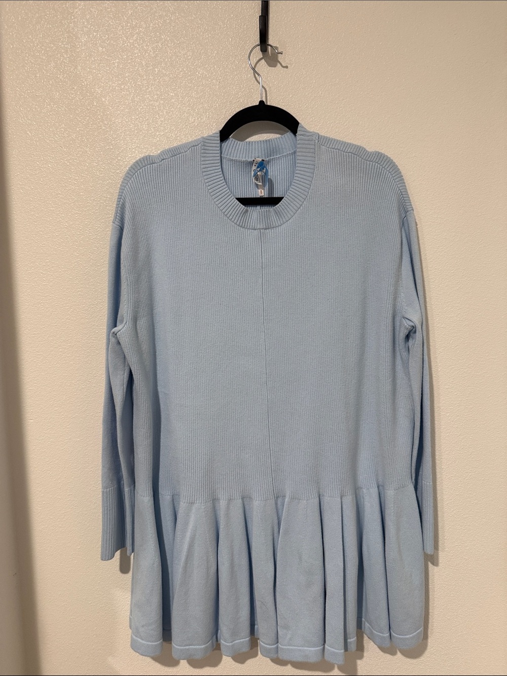 Free People Pale Blue Knit Ruffle-Hem Dress